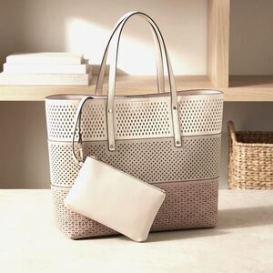 Mellow World Neutral Colorblock Perforated Laser-Cut Utility Tote Bag Set - Boho